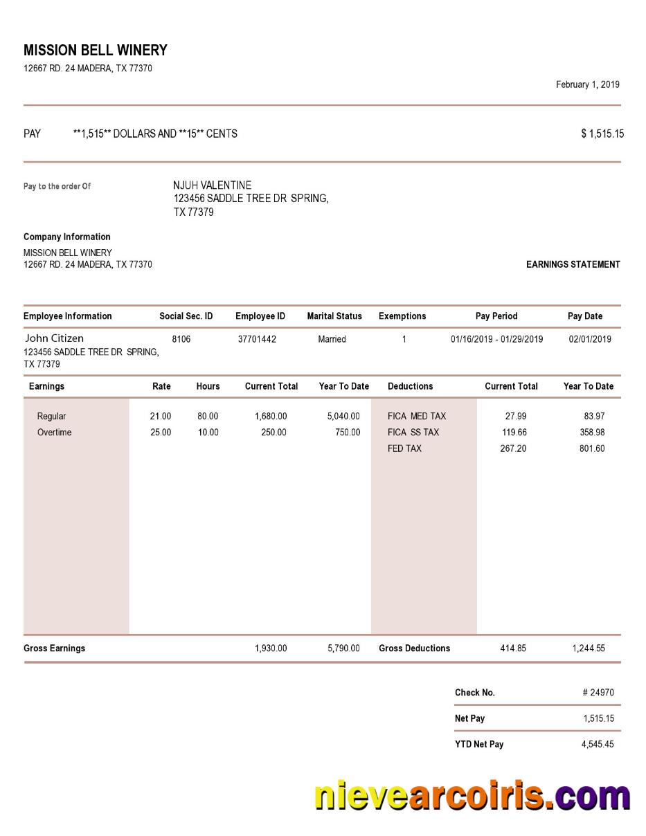 USA MISSION Bell Winery earning statement